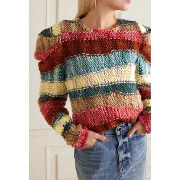 NWT $765 ULLA JOHNSON VIOLETA HAND WEAVED STRIPED MERINO WOOL SWEATER SZ M/L - Picture 5 of 10